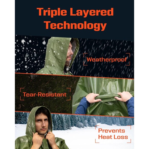 NIB P4X Heavy-Duty Emergency Poncho - Khaki - Picture 2 of 10